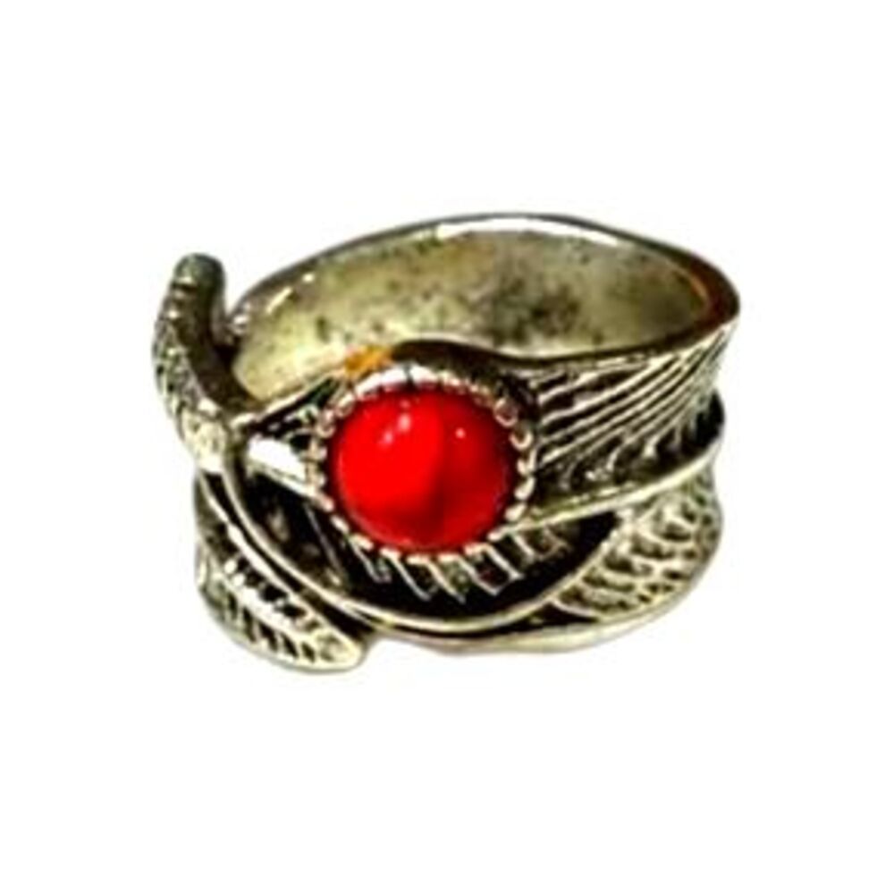 NWT Silver Tone Leaf Design Ring with Red Cabochon Stone Size 7.5 - New